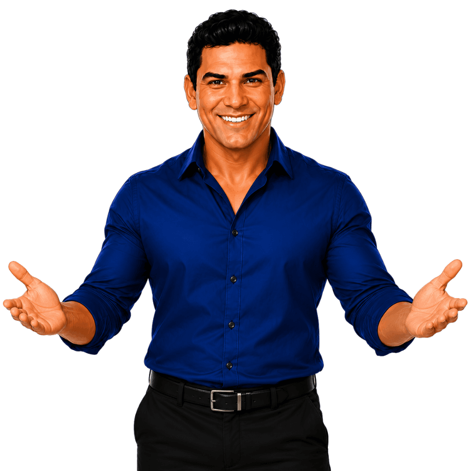 Ismael standing with arms open in a welcoming gesture
